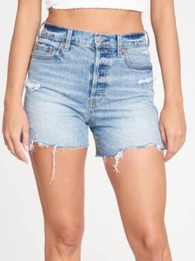 DAZE Shorts NWT Distressed Jean High Waist Fray Light Blue Cotton Denim Size 26